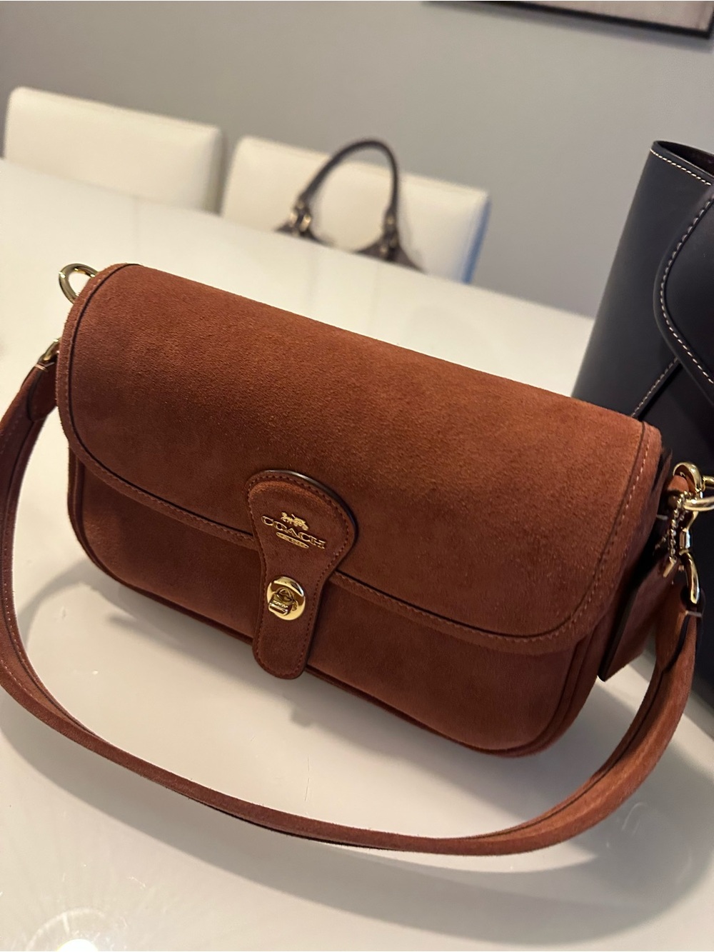 Coach Hadley Suede Shoulder Bag in Chestnut